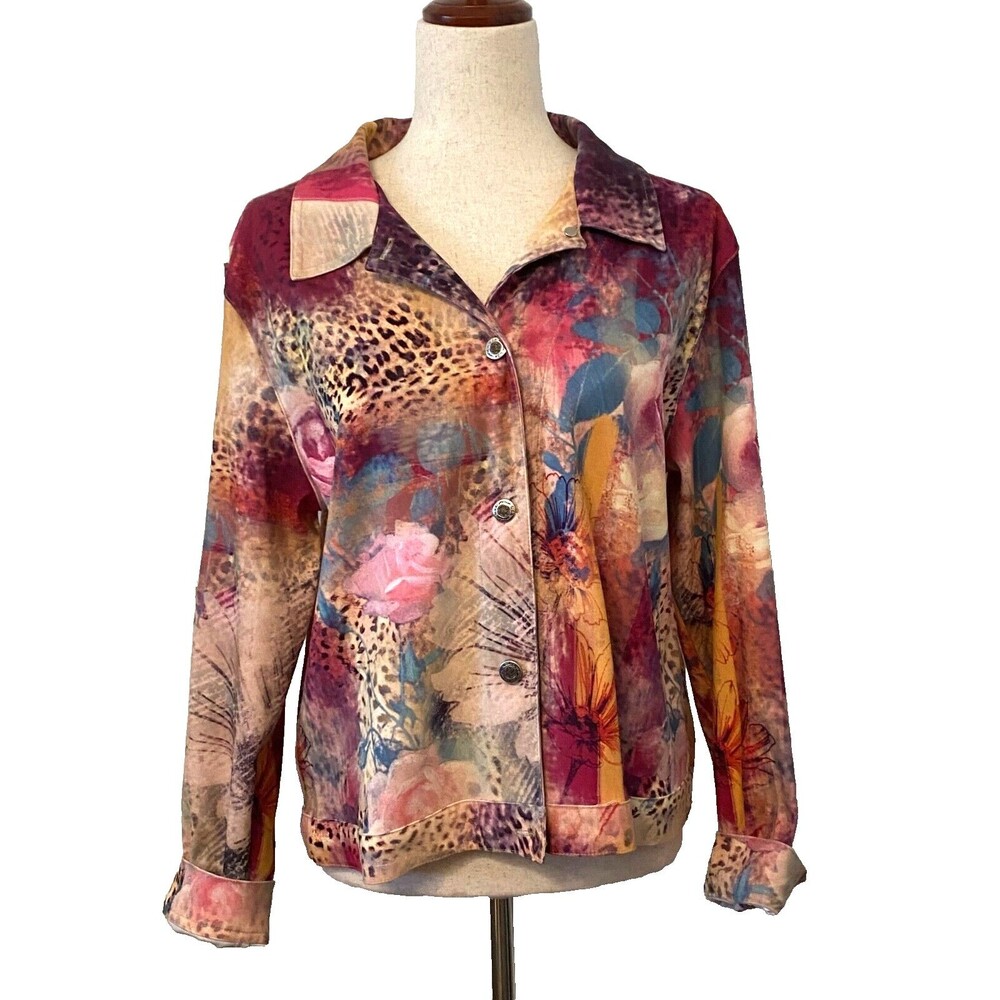 Vtg Y2K Impulse California Jacket Women's L Soft Lightweight Floral Leopard Pink
